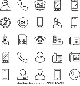 Thin Line Icon Set - no mobile vector, phone, office, 24 hours, support, cell, radio, back, call, sim