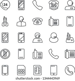 Thin Line Icon Set - no mobile vector, phone, office, 24 hours, support, cell, radio, back, call, sim