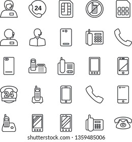 Thin Line Icon Set - no mobile vector, phone, office, 24 hours, support, cell, radio, back, call, sim