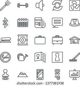 Thin Line Icon Set - no smoking vector, female, stamp, case, calendar, farm fork, rake, watering can, barbell, hook, heavy, oil barrel, news, mobile, message, bluetooth, update, stapler, mountains