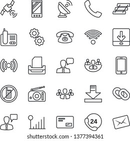 Thin Line Icon Set - no mobile vector, phone, speaking man, 24 hours, satellite antenna, radio, speaker, chain, mail, call, download, cellular signal, company, paper tray, wireless, gear, group