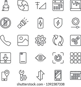Thin Line Icon Set - no mobile vector, tracking, phone back, call, menu, update, gallery, protect, themes, scanner, calendar, data exchange, download, torch, brightness, cut, eye id, cellular signal