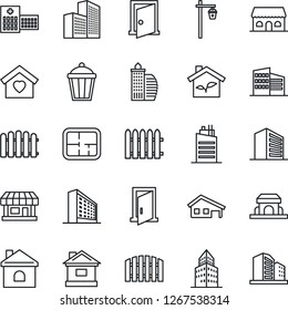 Thin Line Icon Set - office building vector, fence, house, garden light, hospital, store, with garage, plan, sweet home, city, cafe, eco, door