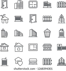 Thin Line Icon Set - office building vector, fence, house, garden light, hospital, store, plan, sweet home, city, cafe, eco, door