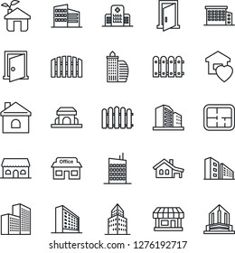 Thin Line Icon Set - office building vector, fence, house, hospital, store, with garage, plan, sweet home, city, cafe, eco, door