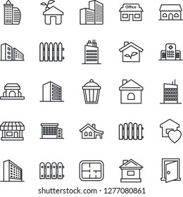 Thin Line Icon Set - office building vector, fence, house, garden light, hospital, store, with garage, plan, sweet home, city, cafe, eco, door