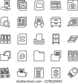 Thin Line Icon Set - office binder vector, document search, receipt, folder, photo gallery, paper, tray, archive box, usb flash