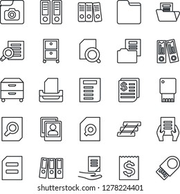 Thin Line Icon Set - office binder vector, document search, receipt, folder, photo gallery, paper, tray, archive box, usb flash