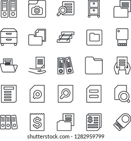 Thin Line Icon Set - office binder vector, document search, receipt, folder, photo gallery, paper, tray, archive box, usb flash
