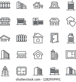 Thin Line Icon Set - office building vector, fence, house, hospital, store, with garage, plan, sweet home, city, cafe, door
