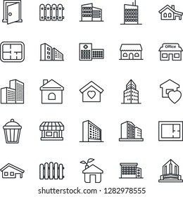 Thin Line Icon Set - office building vector, fence, house, garden light, hospital, store, with garage, plan, sweet home, city, cafe, eco, door