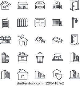 Thin Line Icon Set - office building vector, fence, house, garden light, hospital, store, with garage, plan, sweet home, city, cafe, eco, door