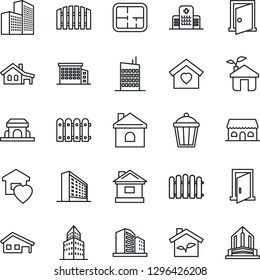 Thin Line Icon Set - office building vector, fence, house, garden light, hospital, with garage, plan, sweet home, city, cafe, eco, door
