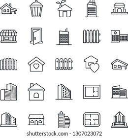 Thin Line Icon Set - office building vector, fence, house, garden light, hospital, store, with garage, plan, sweet home, city, cafe, eco, door