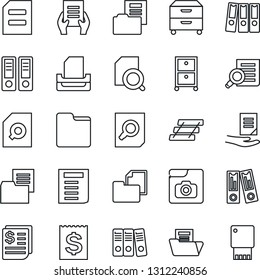 Thin Line Icon Set - office binder vector, document search, receipt, folder, photo gallery, paper, tray, archive box, usb flash