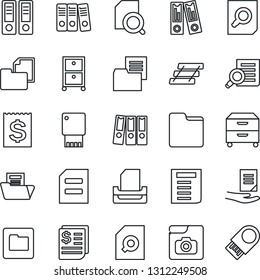 Thin Line Icon Set - office binder vector, document search, receipt, folder, photo gallery, paper, tray, archive box, usb flash