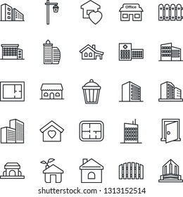 Thin Line Icon Set - office building vector, house, garden light, hospital, store, with garage, fence, plan, sweet home, city, cafe, eco, door