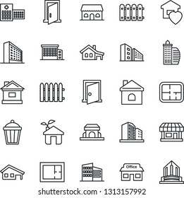 Thin Line Icon Set - office building vector, fence, house, garden light, hospital, store, with garage, plan, sweet home, cafe, eco, door Thin Line Icon Set - office building vector, fence, house, garden light, hospital, store, with garage, plan, sweet home, cafe, eco, door