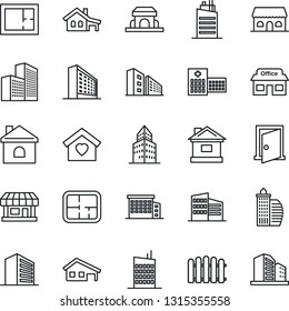 Thin Line Icon Set - office building vector, fence, house, hospital, store, with garage, plan, sweet home, city, cafe, door