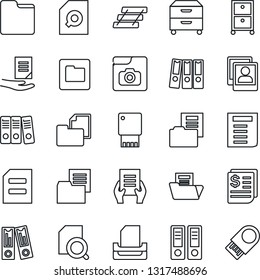 Thin Line Icon Set - office binder vector, document, receipt, folder, photo gallery, search, paper, tray, archive box, usb flash