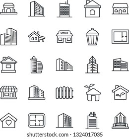 Thin Line Icon Set - office building vector, fence, house, garden light, store, with garage, plan, sweet home, city, cafe, eco