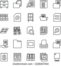 Thin Line Icon Set - office binder vector, document search, receipt, folder, photo gallery, paper, tray, archive box, usb flash