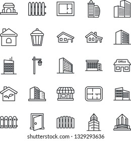 Thin Line Icon Set - office building vector, fence, house, garden light, store, with garage, plan, city, cafe, eco, door