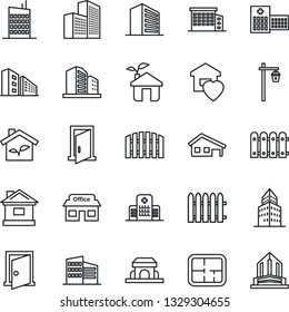 Thin Line Icon Set - office building vector, fence, house, garden light, hospital, store, with garage, plan, sweet home, city, cafe, eco, door