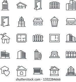 Thin Line Icon Set - office building vector, fence, house, garden light, store, with garage, plan, sweet home, city, cafe, eco, door