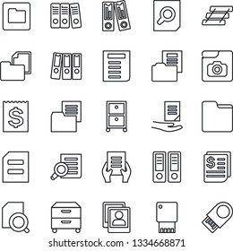 Thin Line Icon Set - office binder vector, document search, receipt, folder, photo gallery, paper, tray, archive box, usb flash