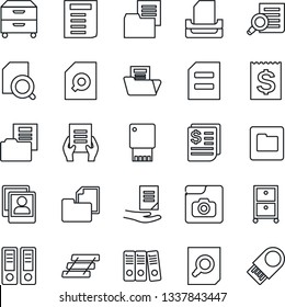 Thin Line Icon Set - office binder vector, document search, receipt, folder, photo gallery, paper, tray, archive box, usb flash