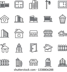 Thin Line Icon Set - office building vector, fence, house, garden light, hospital, store, with garage, plan, sweet home, city, cafe, eco, door