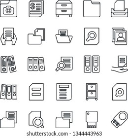 Thin Line Icon Set - office binder vector, document search, receipt, folder, photo gallery, paper, tray, archive box, usb flash