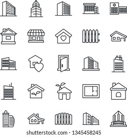 Thin Line Icon Set - office building vector, fence, house, hospital, store, with garage, plan, sweet home, city, eco, door