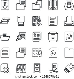 Thin Line Icon Set - office binder vector, document search, receipt, folder, paper, tray, archive box, usb flash