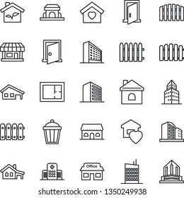 Thin Line Icon Set - office building vector, fence, house, garden light, hospital, store, with garage, plan, sweet home, city, cafe, eco, door