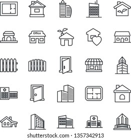 Thin Line Icon Set - office building vector, fence, house, hospital, store, with garage, plan, sweet home, city, cafe, eco, door