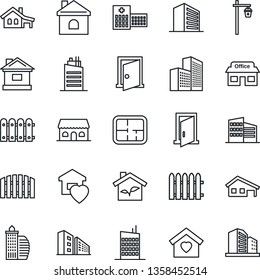 Thin Line Icon Set - office building vector, fence, house, garden light, hospital, store, with garage, plan, sweet home, city, cafe, eco, door