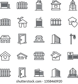 Thin Line Icon Set - office building vector, fence, house, garden light, hospital, store, with garage, sweet home, city, cafe, eco, door