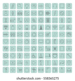 Thin Line icon set on green