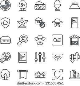 Thin Line Icon Set - parking vector, radar, medical room, tree, search cargo, tuning, record, data exchange, face id, house with, fruit, estate insurance, egg stand, dress code, alcove, hamburger