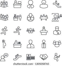 Thin Line Icon Set - passport control vector, escalator, reception, team, meeting, manager place, run, hospital, doctor, patient, pregnancy, client, speaker, group, user, hr, desk, company, waiter