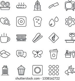 Thin Line Icon Set - passport control vector, clouds, coffee, butterfly, garden light, heart diagnostic, railroad, heavy scales, tv, dialog, rec button, menu, settings, record, office building