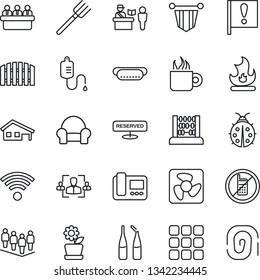 Thin Line Icon Set - passport control vector, no mobile, pennant, team, abacus, meeting, farm fork, lady bug, fire, dropper, ampoule, important flag, menu, hr, house with garage, fence, wireless