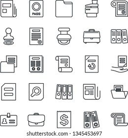 Thin Line Icon Set - passport vector, identity, stamp, office binder, document search, reload, contract, receipt, folder, news, case, paper, copier