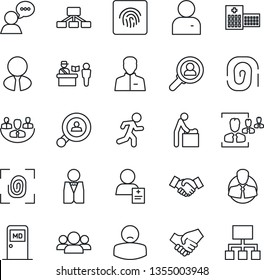 Thin Line Icon Set - passport control vector, baby room, medical, handshake, run, hospital, patient, client, speaker, user, fingerprint id, company, hr, search, estate agent, waiter, consumer, group