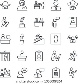 Thin Line Icon Set - passport control vector, security gate, male, reception, manager, speaking man, pedestal, team, place, run, support, speaker, identity card, desk, career ladder, estate agent