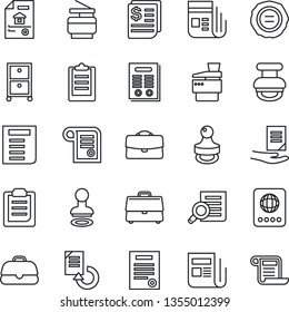Thin Line Icon Set - passport vector, stamp, document search, reload, receipt, news, clipboard, case, archive box, copier, contract, estate