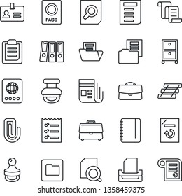 Thin Line Icon Set - passport vector, identity, contract, document search, notepad, reload, news, folder, clipboard, case, paper clip, checklist, binder, tray, archive box, stamp