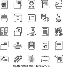Thin Line Icon Set - passport vector, identity, stamp, office binder, document, reload, contract, folder, clipboard, paper clip, printer, archive box, copier, estate, case